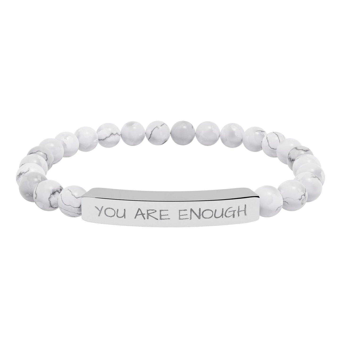 Engraved Natural Stone Stretch Bar Bracelet — "Naughtin Are Not Scare" Text