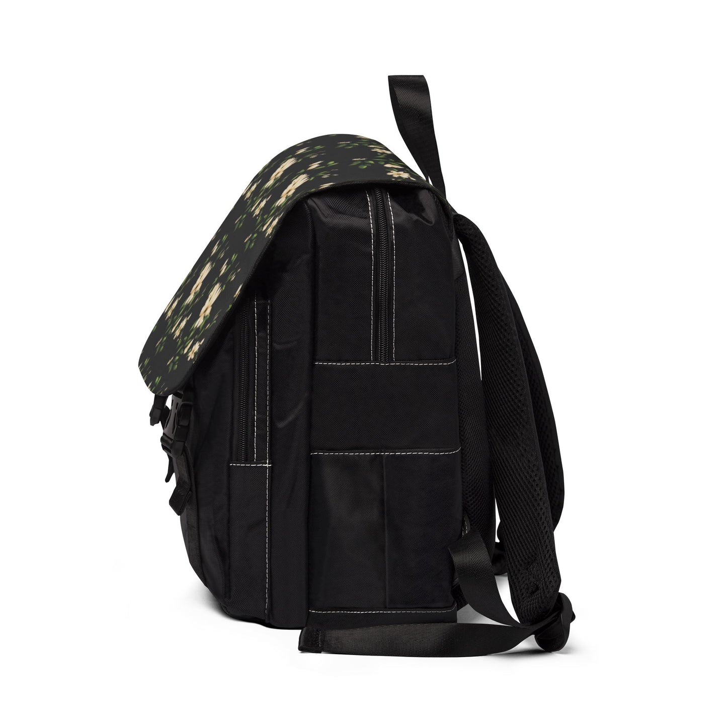 Blumen-Rucksack aus Segeltuch – Vintage Umhängetasche mit weißen Blüten