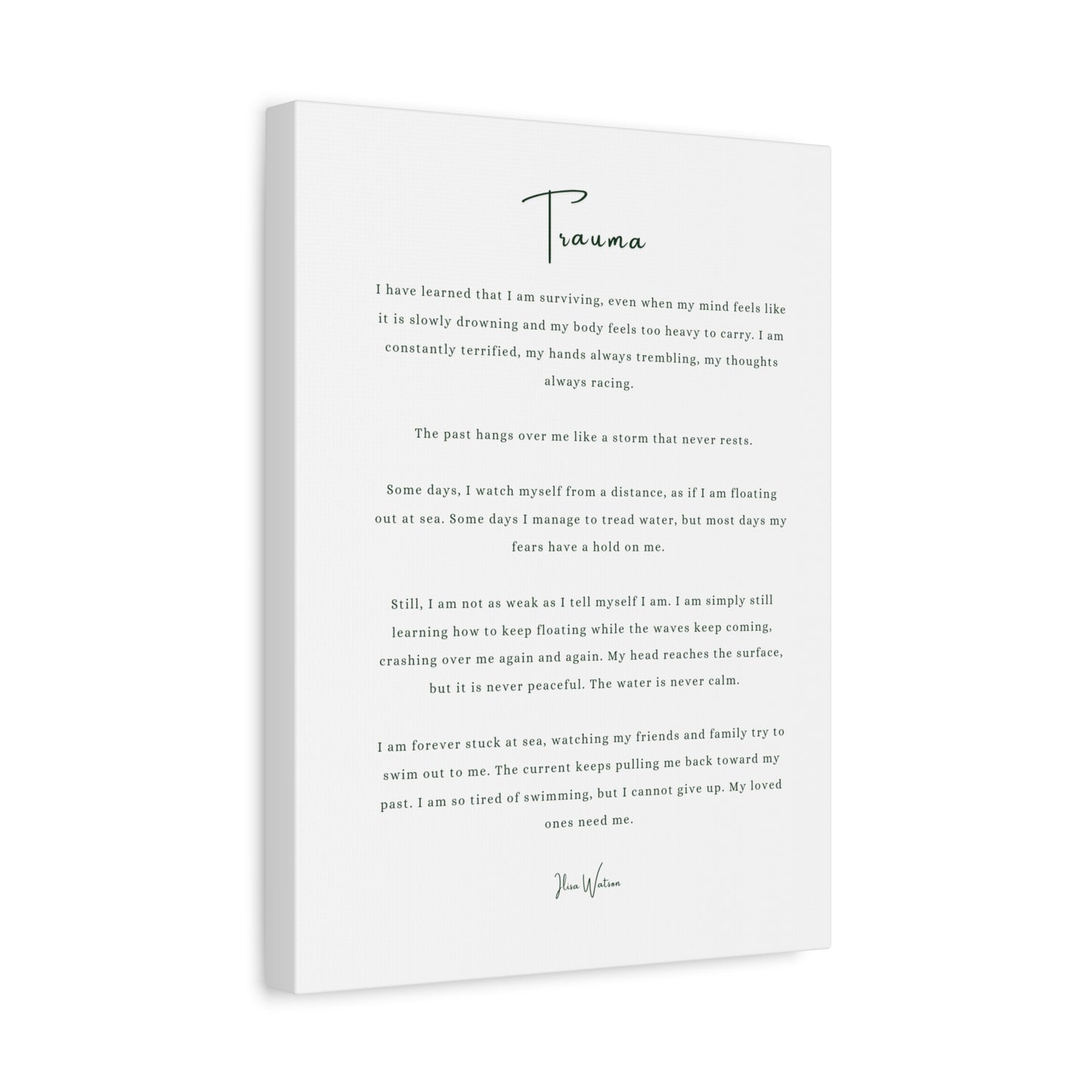 Trauma-Gedicht mattes Leinwandbild – aufgespannt, 3,18 cm Wandkunst