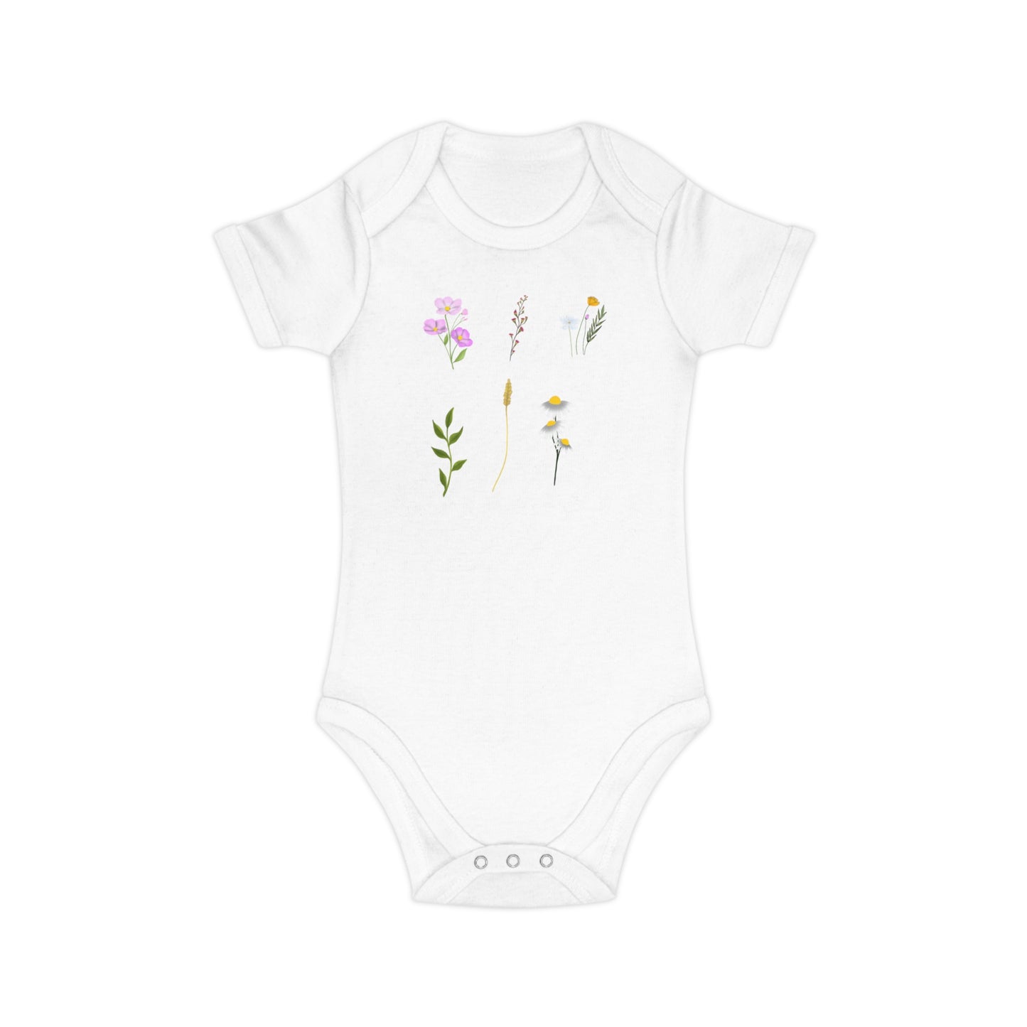 Baby-Bodysuit „Blumenwiese“ – Neugeborenen-Strampler mit zartem Wildblumen-Print