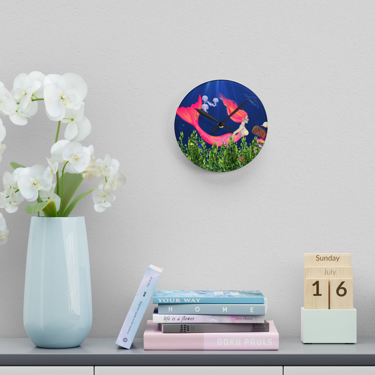 Mermaid Round Acrylic Wall Clock