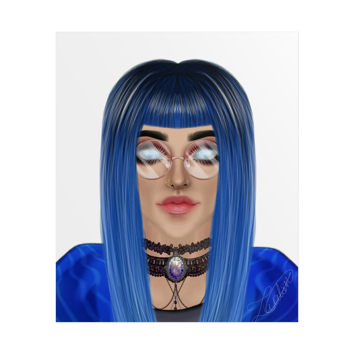 Blue-Haired Gothic Woman Unframed Poster