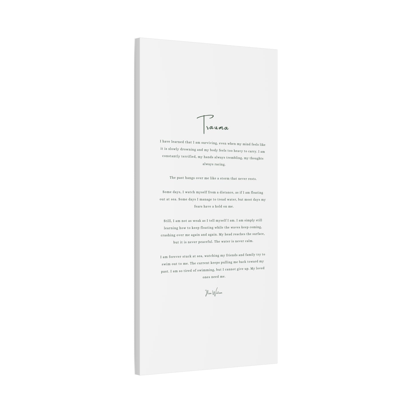 Trauma-Gedicht mattes Leinwandbild – aufgespannt, 3,18 cm Wandkunst