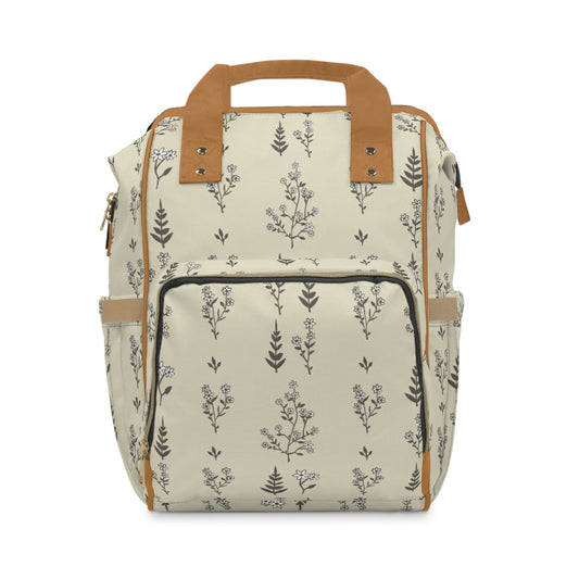 Floral Print Diaper Backpack — Multifunctional Baby Bag with Changing Mat