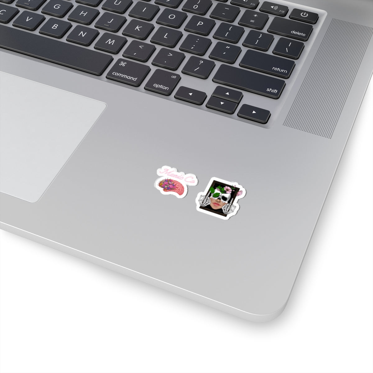 Blumen-Totenkopf- & Gehirn-Kiss-Cut-Aufkleber-Set — Ausgefallene gotische Blumen-Laptop-Aufkleber