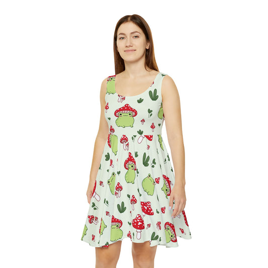 Mushroom Frog All-Over Print Skater Dress