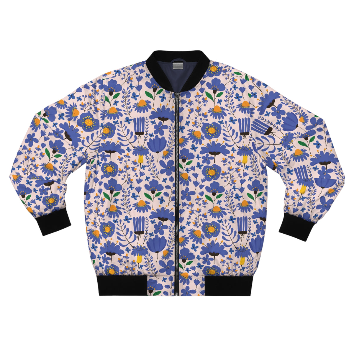 Blue Floral All-Over Print Bomber Jacket