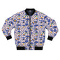 Blue Floral All-Over Print Bomber Jacket