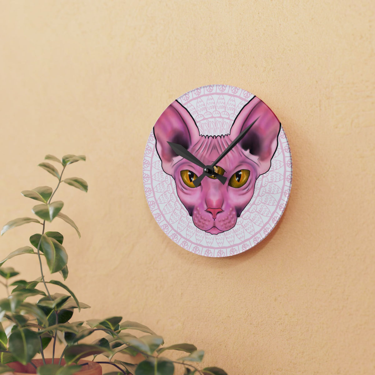Three-Eyed Cat Round Acrylic Wall Clock