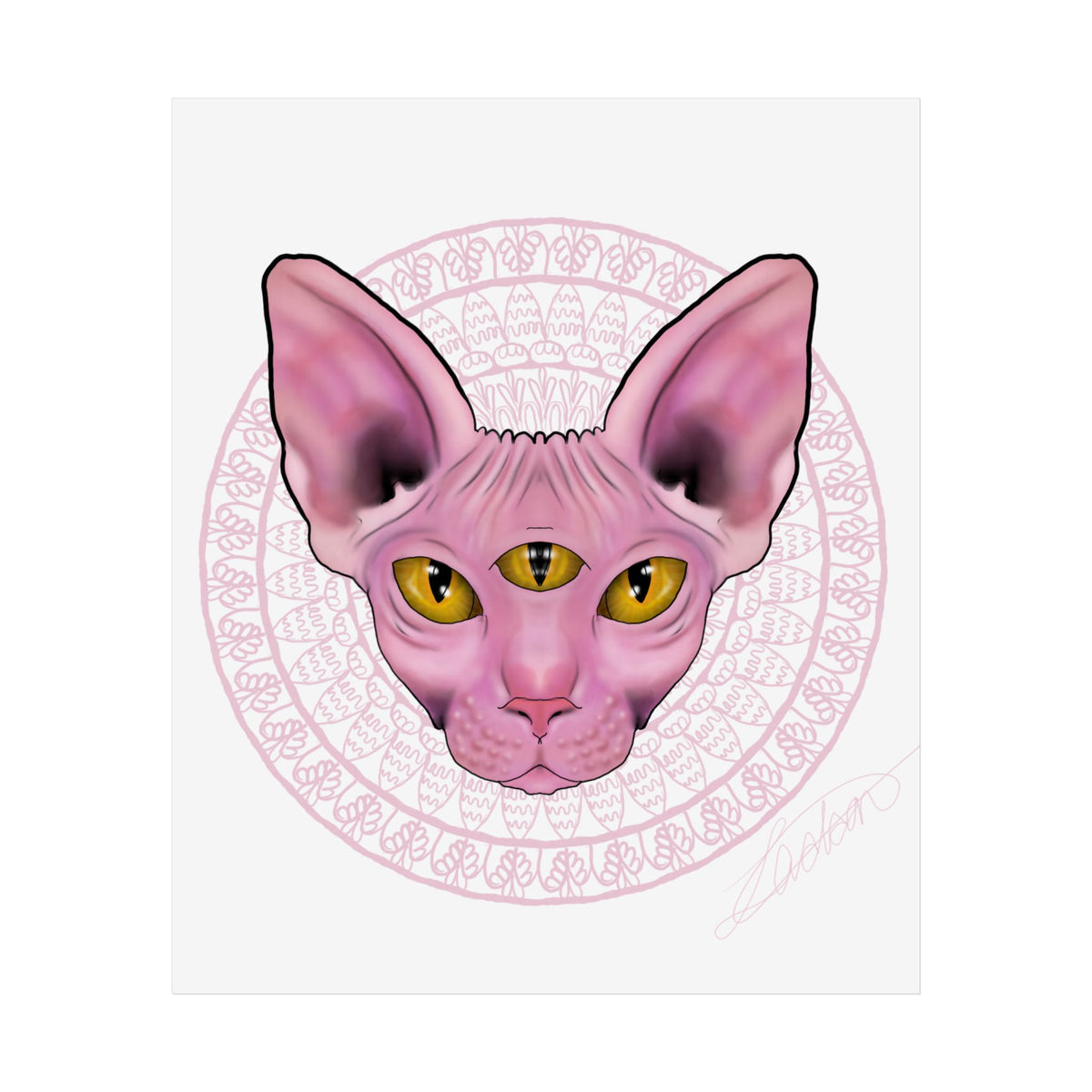 Pink Sphynx Cat Unframed Poster, Mystical Feline Wall Art