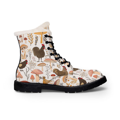 Chicken and Mushroom Print Fleece-Lined Boots