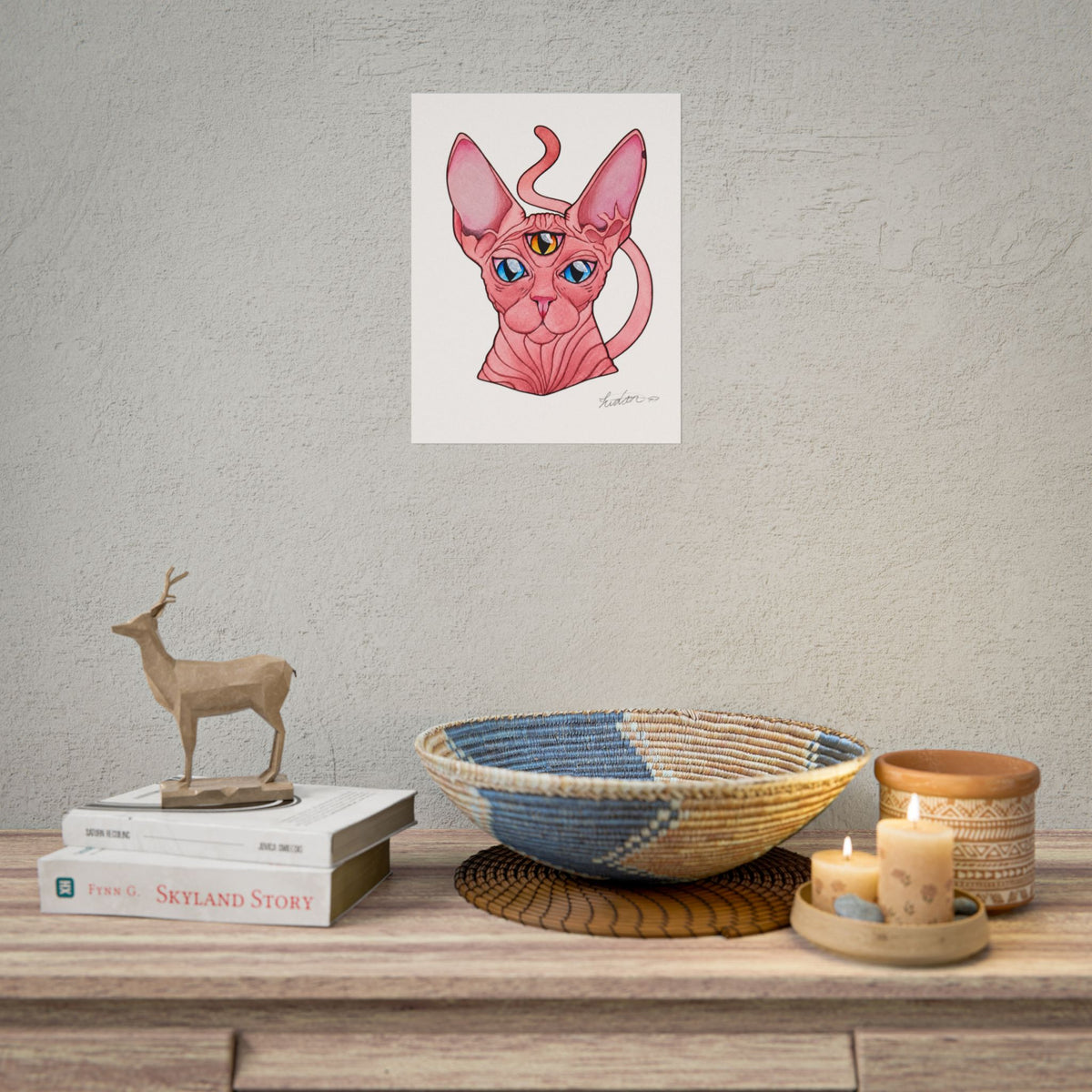 Pink Three-Eyed Cat Rolled Poster