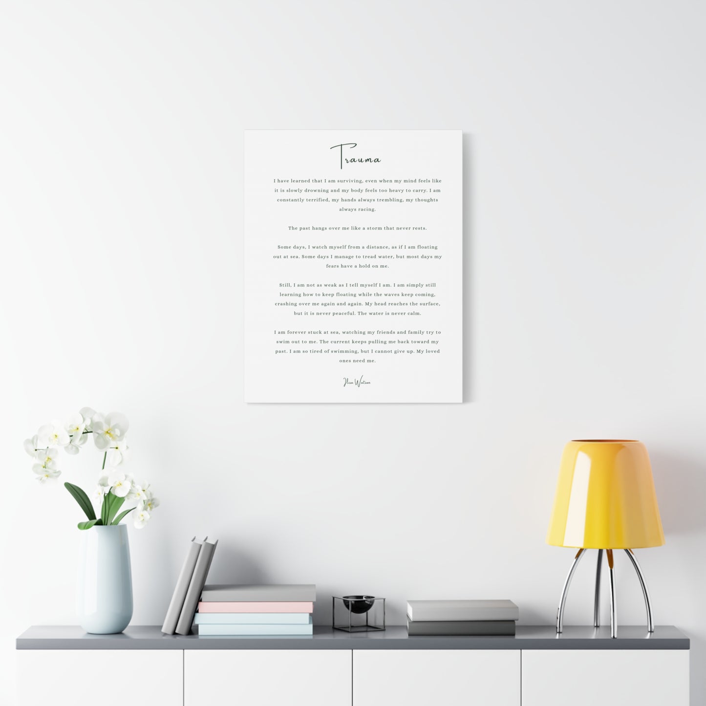 Trauma-Gedicht mattes Leinwandbild – aufgespannt, 3,18 cm Wandkunst
