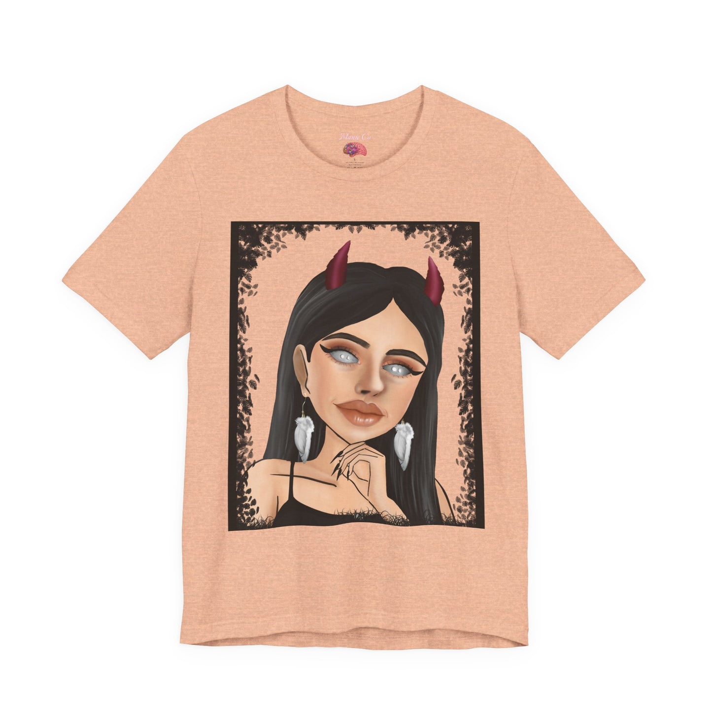 Teufelsmädchen-Porträt-T-Shirt – Gothic-Cartoon-Grafik-T-Shirt