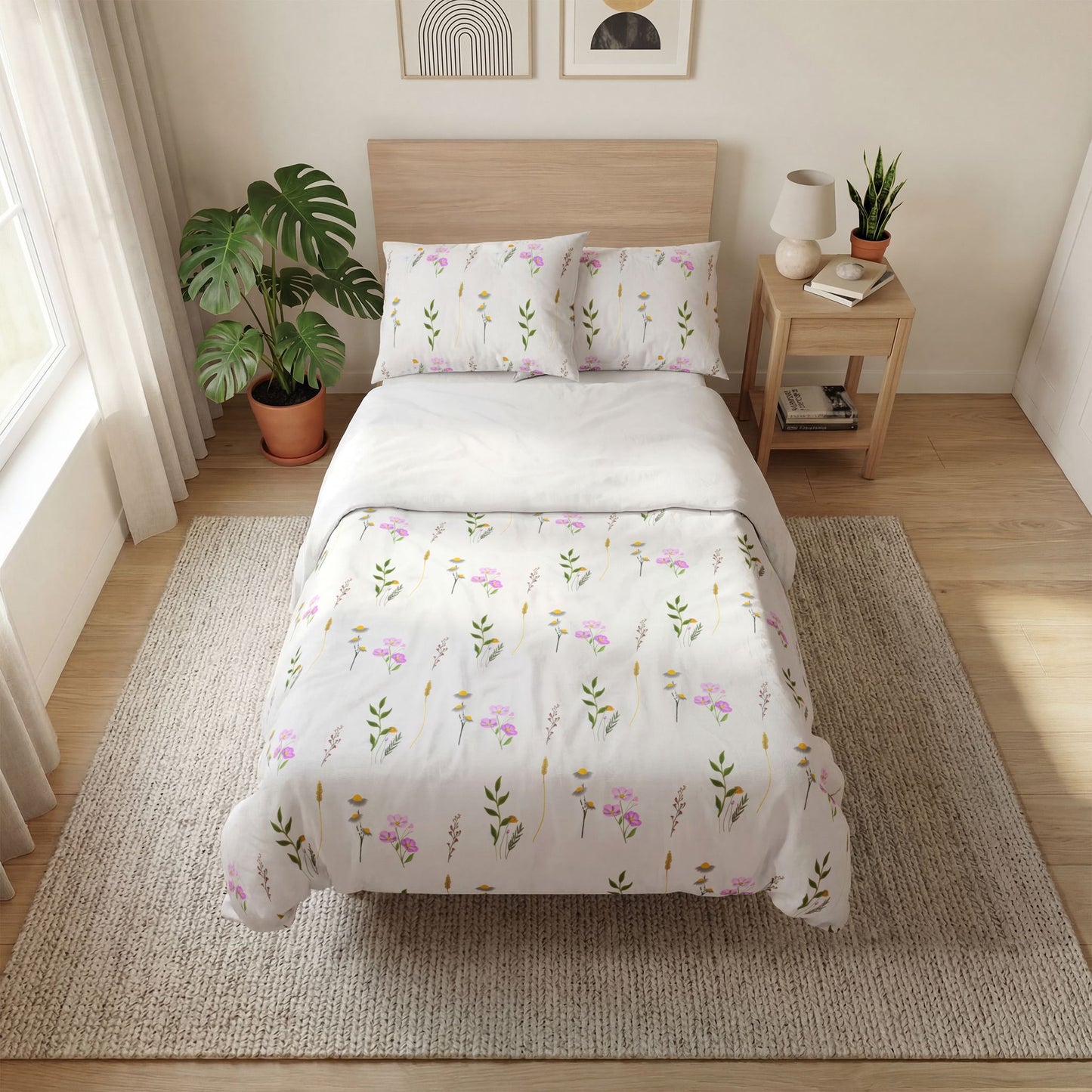 Floral Watercolor Quilt Cover Set of Three – Pink Botanical Bedding