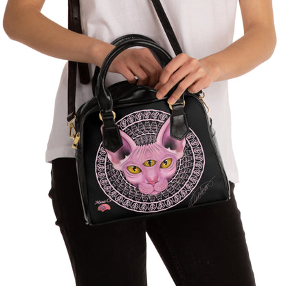 Three Eyed Cat Shoulder Handbag