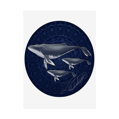 Whale Family Poster — Navy Mandala Ocean Art Print