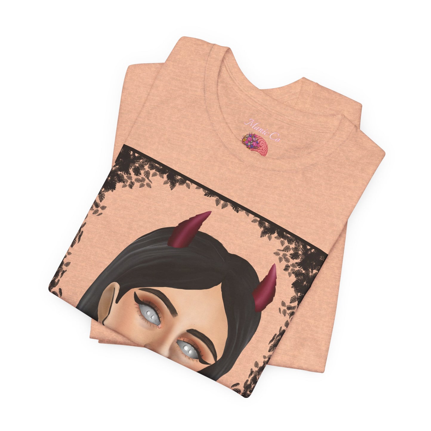 Teufelsmädchen-Porträt-T-Shirt – Gothic-Cartoon-Grafik-T-Shirt
