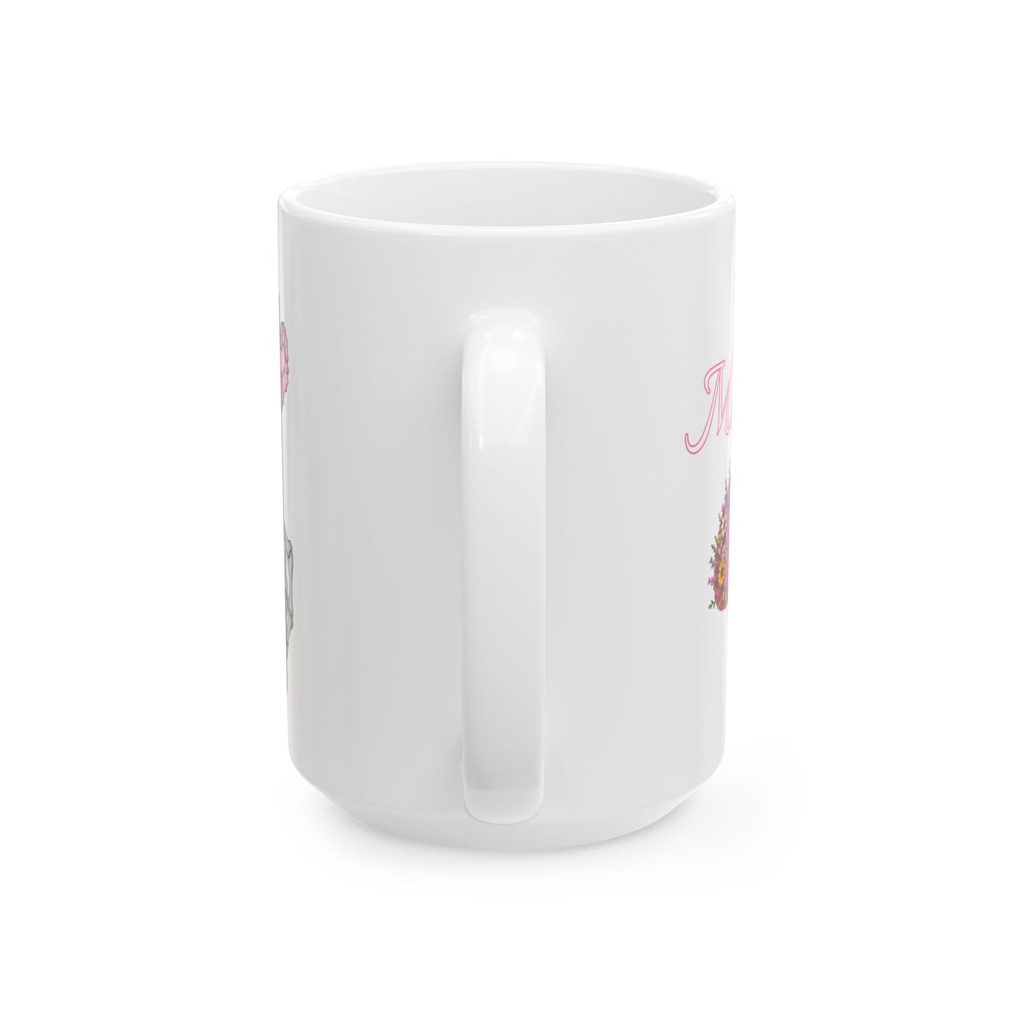 11oz/15oz Ceramic Mug — Floral Skull & Brain Art Coffee Cup (Feminine Goth, 'M' Text)