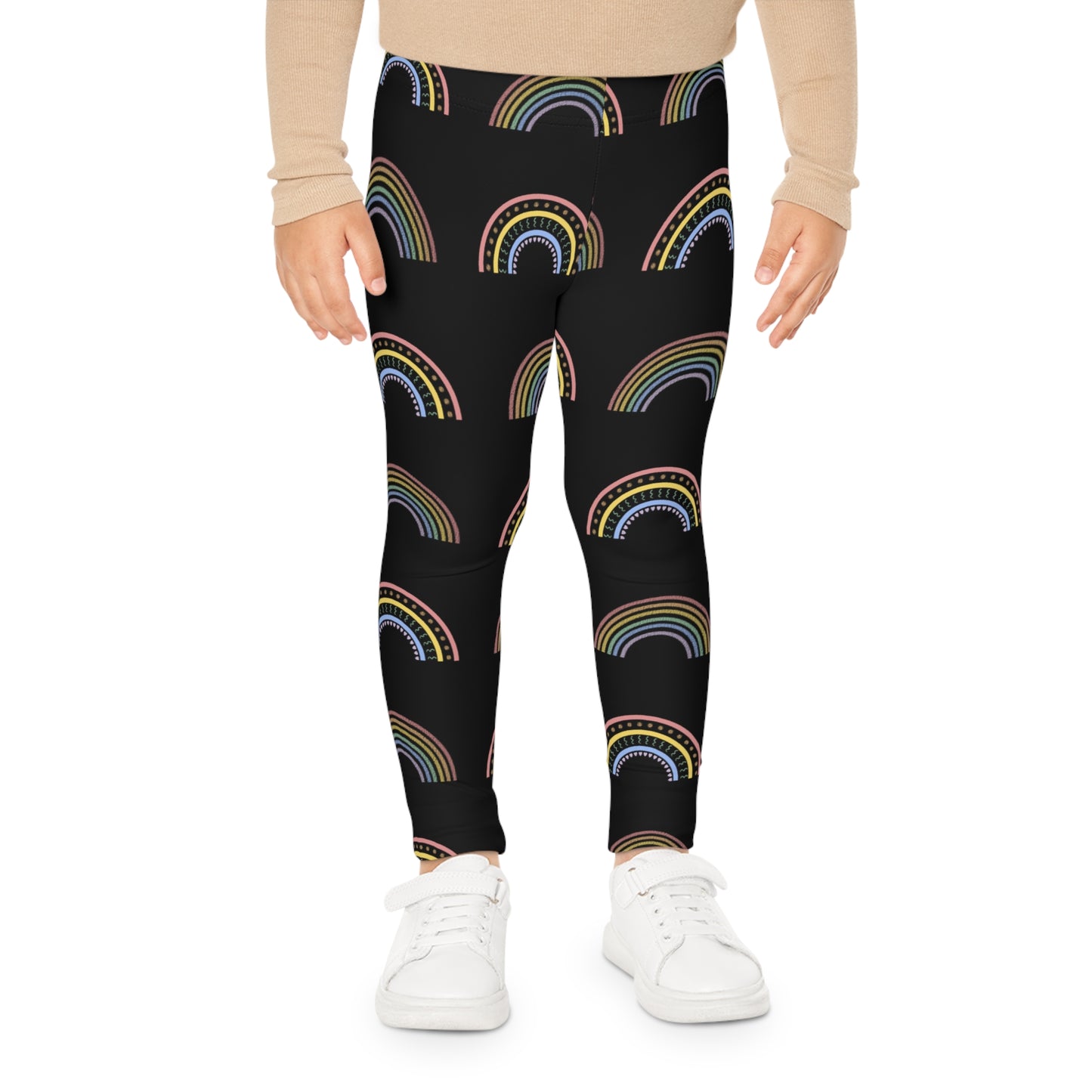 Kids Rainbow Leggings — Black Rainbow Patterned All-Over Print Leggings for Girls & Boys