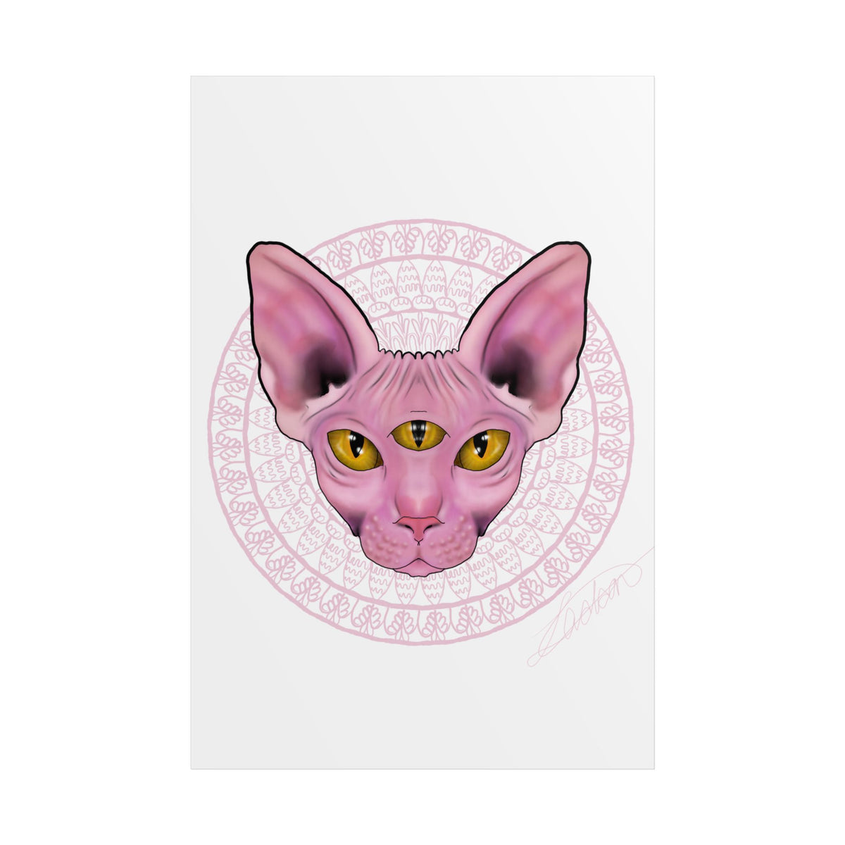 Pink Sphynx Cat Unframed Poster, Mystical Feline Wall Art