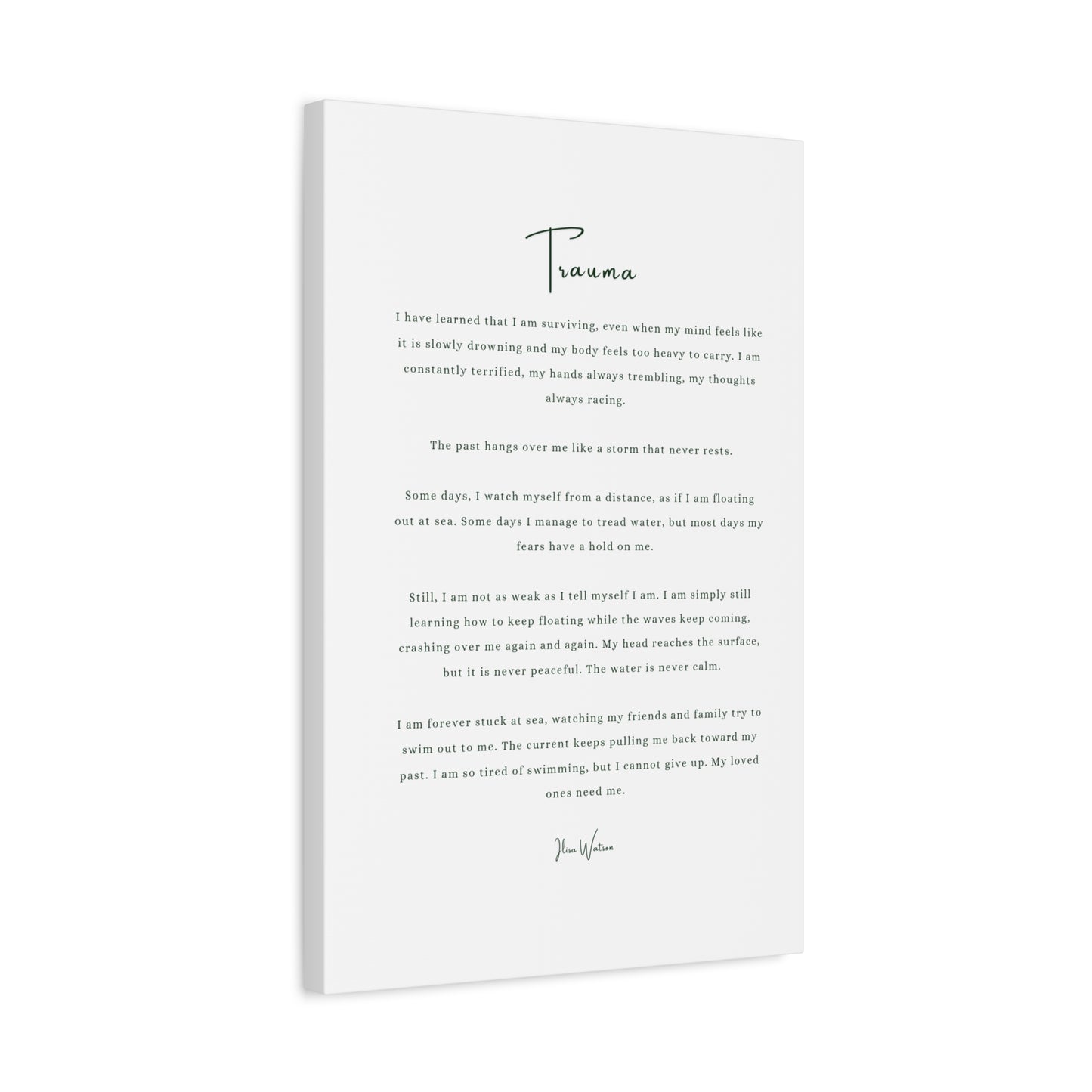 Trauma-Gedicht mattes Leinwandbild – aufgespannt, 3,18 cm Wandkunst
