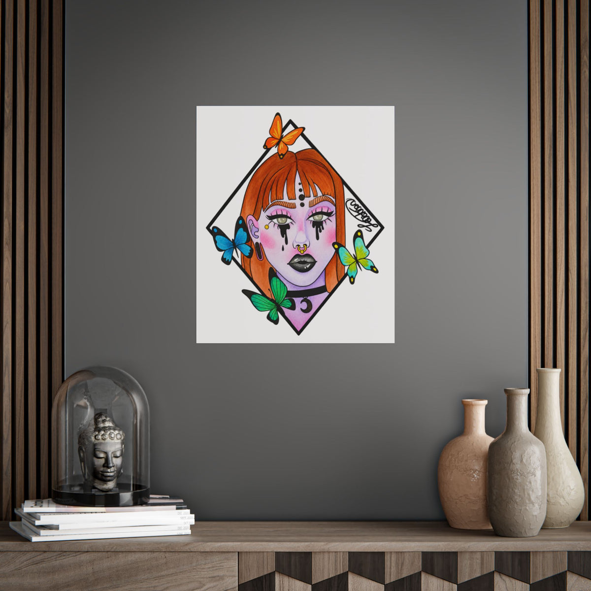 Vibrant Gothic Butterfly Woman Wall Art