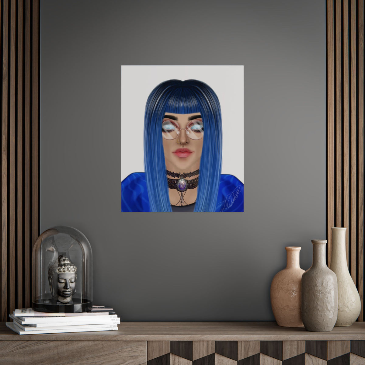Blue-Haired Gothic Woman Unframed Poster
