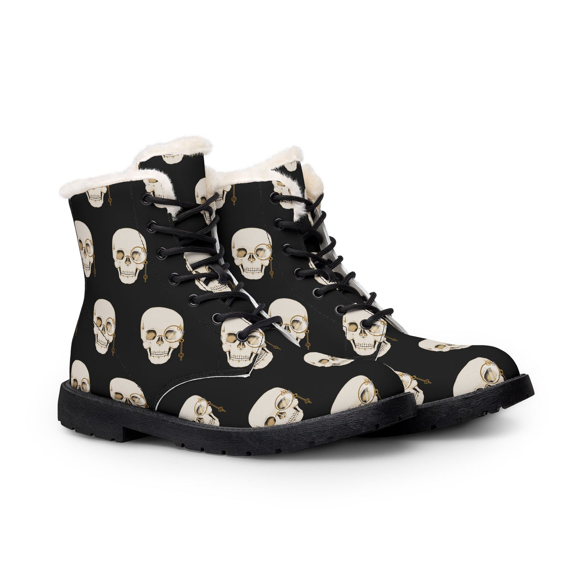Skull Print Fleece-Lined Microfiber Boots