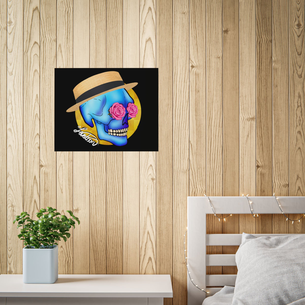 Colorful Day of the Dead Skull with Roses and Fedora Hat
