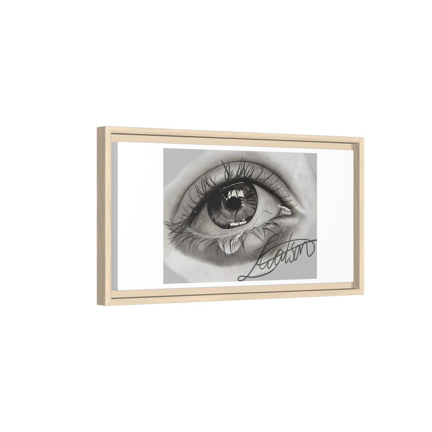 Gerahmte Leinwandkunst – Realistisches Auge mit tränenförmiger Signatur