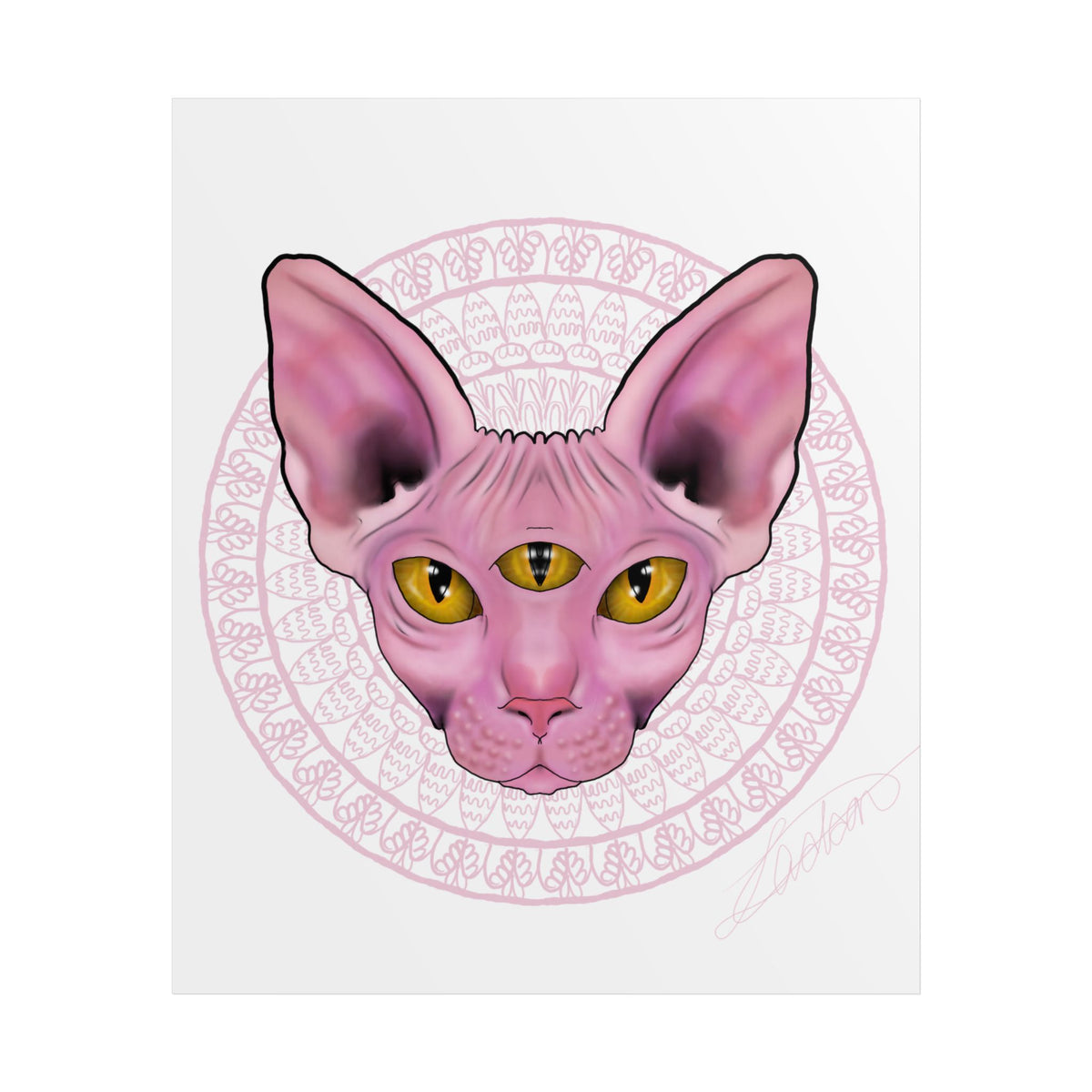 Pink Sphynx Cat Unframed Poster, Mystical Feline Wall Art