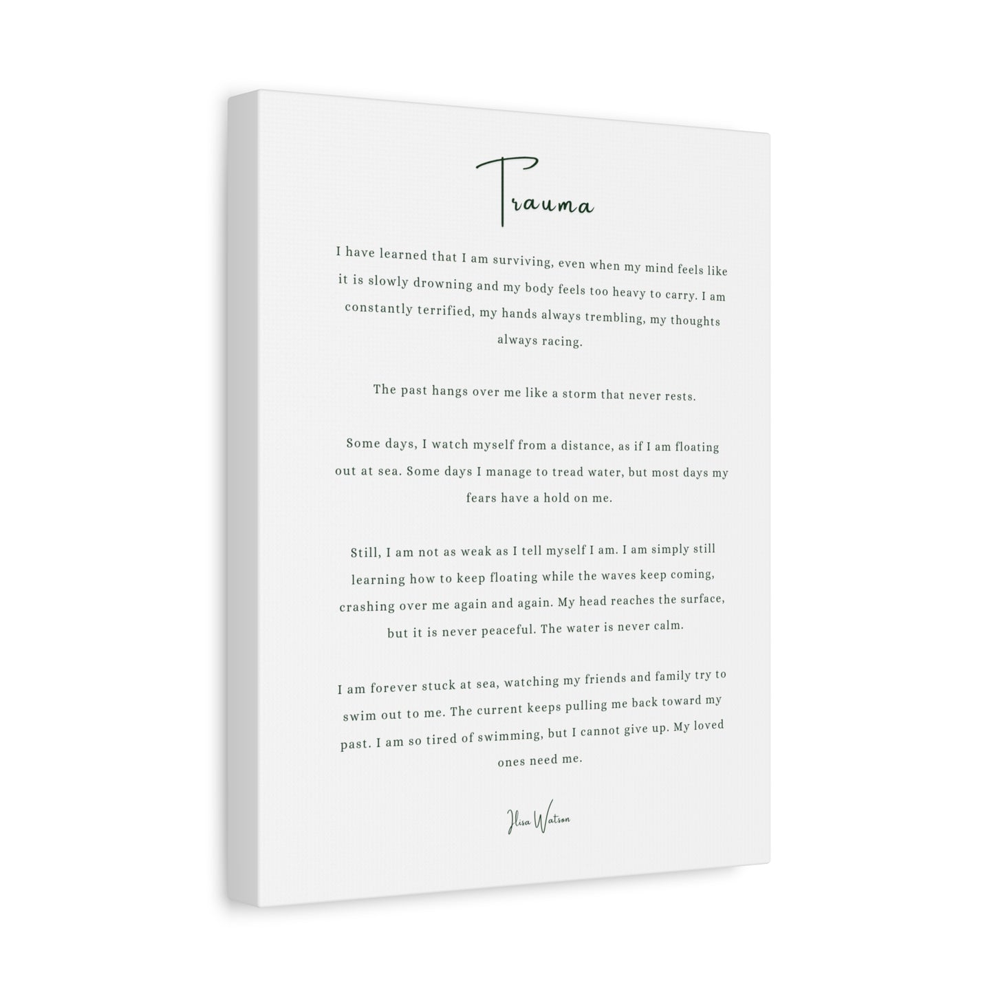Trauma-Gedicht mattes Leinwandbild – aufgespannt, 3,18 cm Wandkunst