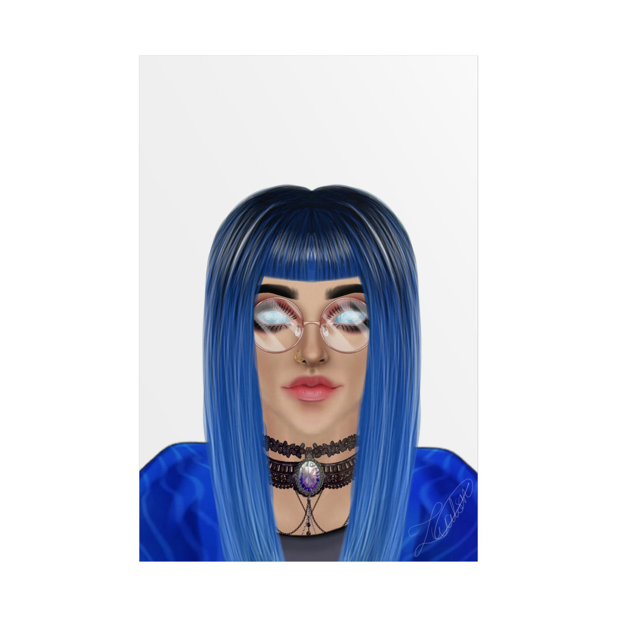 Blue-Haired Gothic Woman Unframed Poster