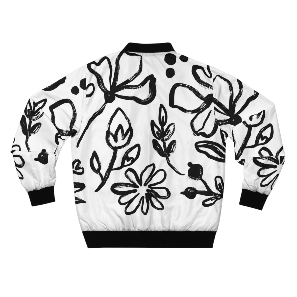 Black Flower All-Over Print Bomber Jacket