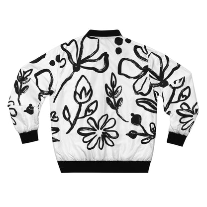 Black Flower All-Over Print Bomber Jacket