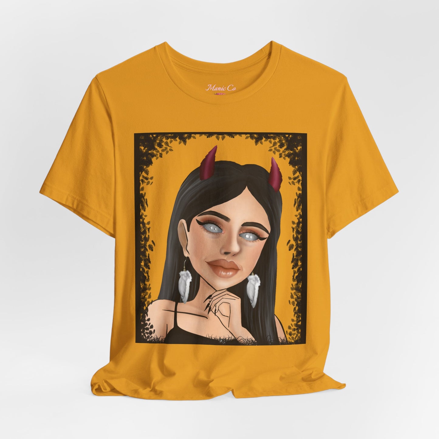 Teufelsmädchen-Porträt-T-Shirt – Gothic-Cartoon-Grafik-T-Shirt