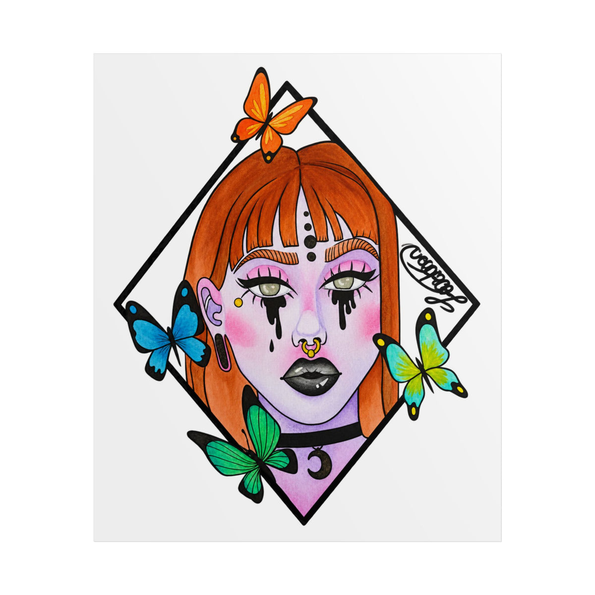 Vibrant Gothic Butterfly Woman Wall Art