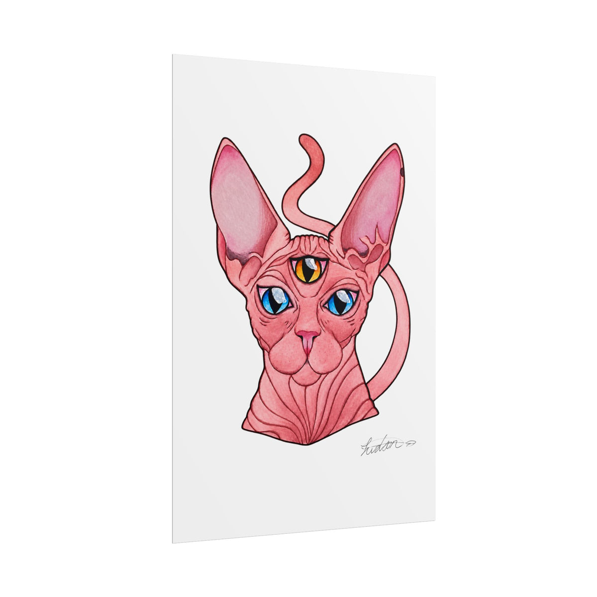 Pink Three-Eyed Cat Rolled Poster