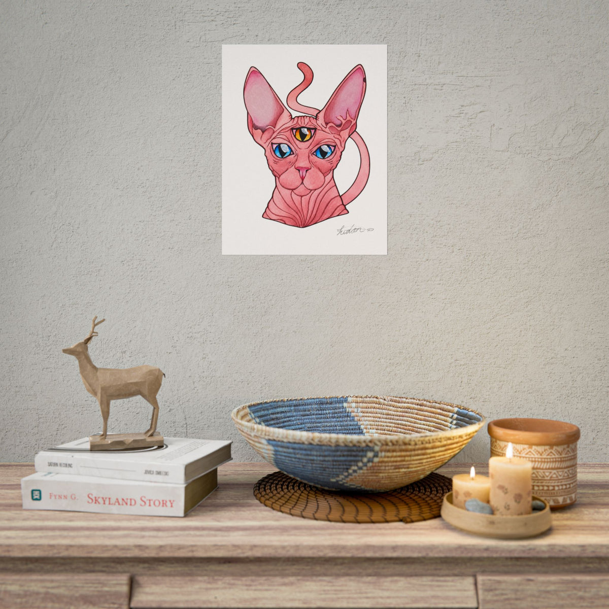 Pink Three-Eyed Cat Rolled Poster