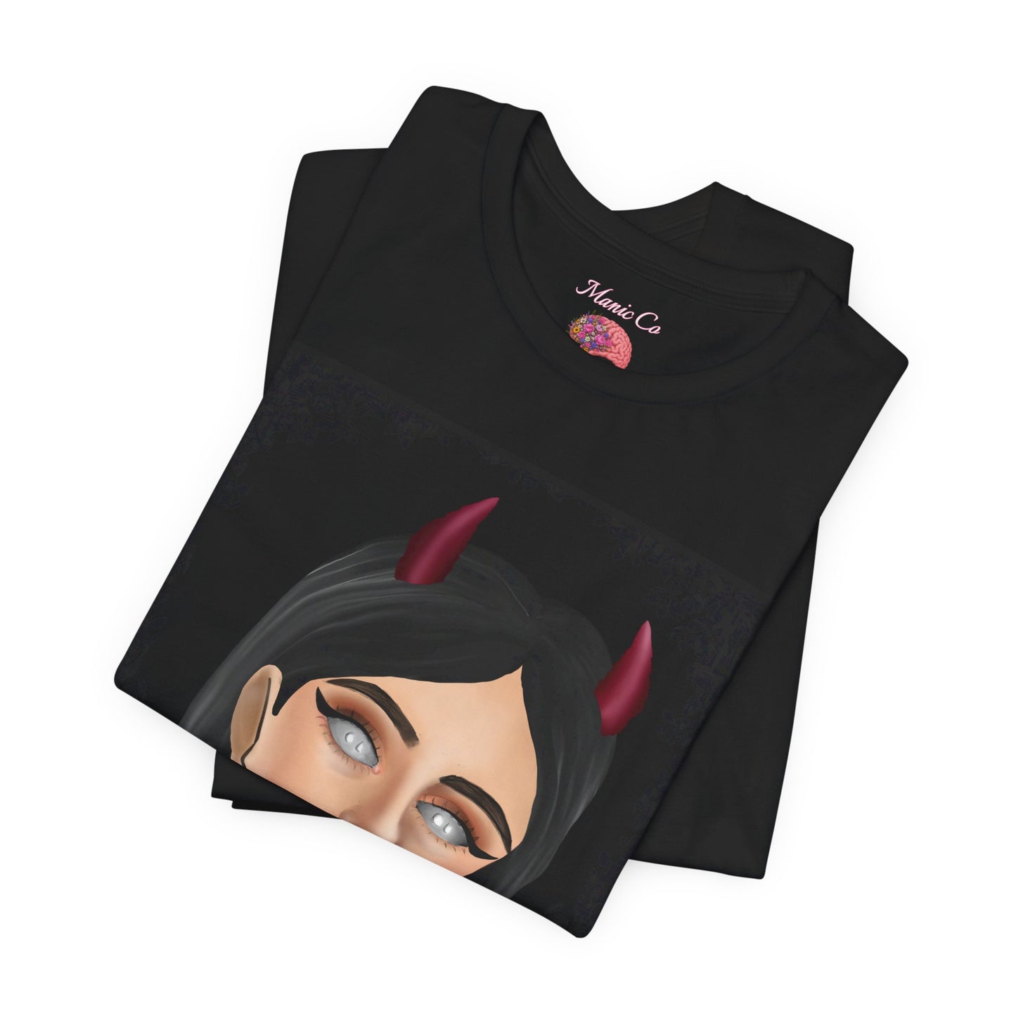 Teufelsmädchen-Porträt-T-Shirt – Gothic-Cartoon-Grafik-T-Shirt