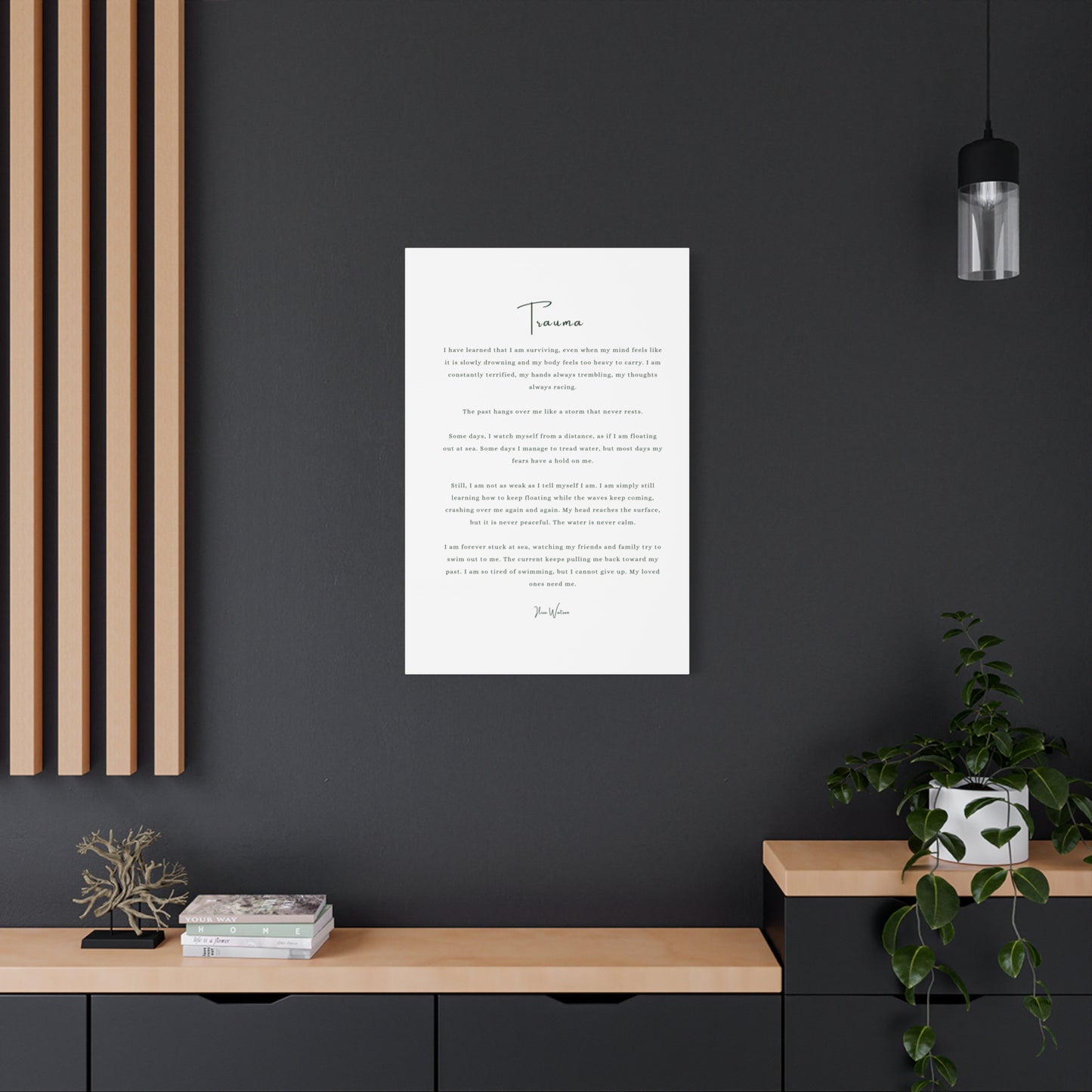 Trauma-Gedicht mattes Leinwandbild – aufgespannt, 3,18 cm Wandkunst