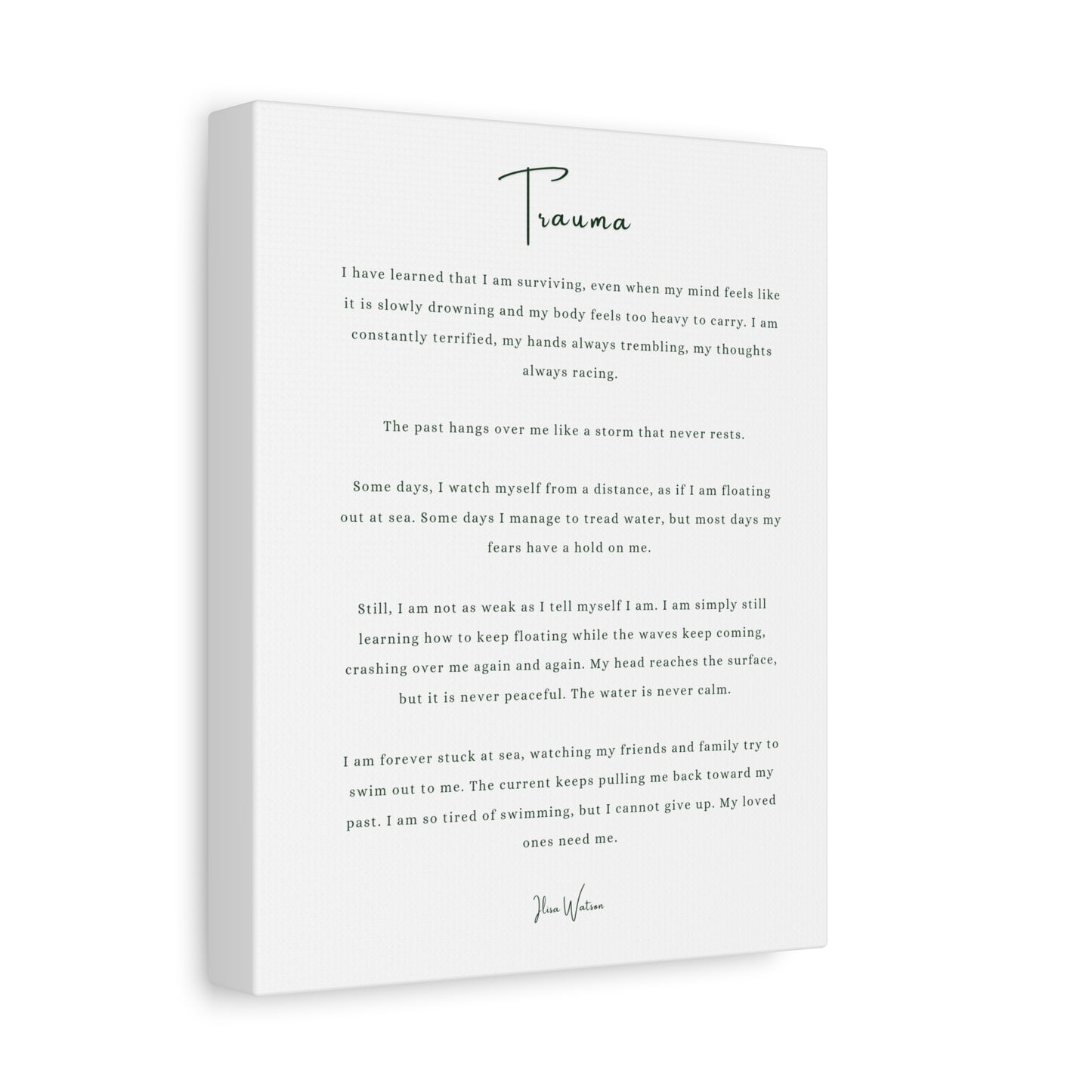 Trauma-Gedicht mattes Leinwandbild – aufgespannt, 3,18 cm Wandkunst