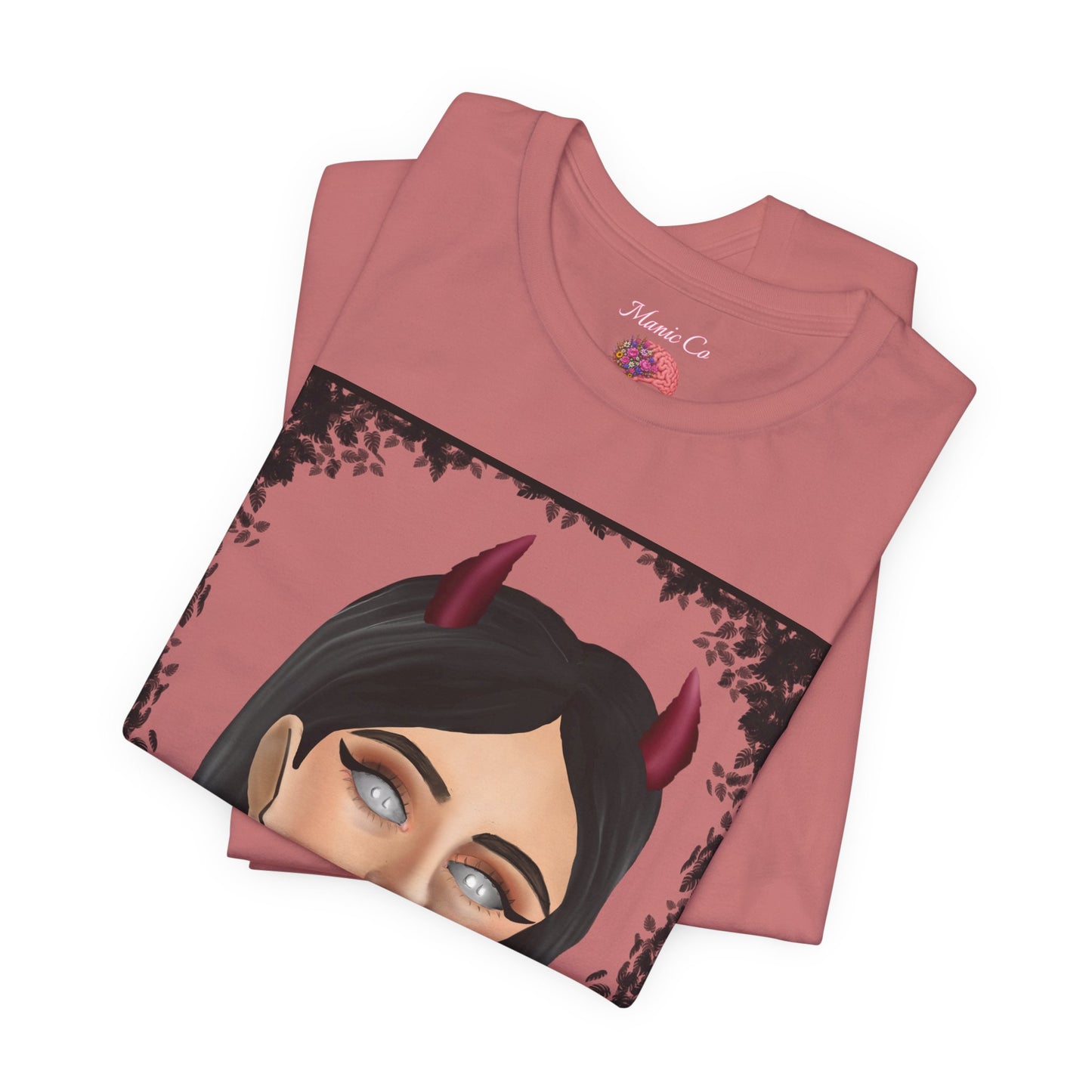 Teufelsmädchen-Porträt-T-Shirt – Gothic-Cartoon-Grafik-T-Shirt