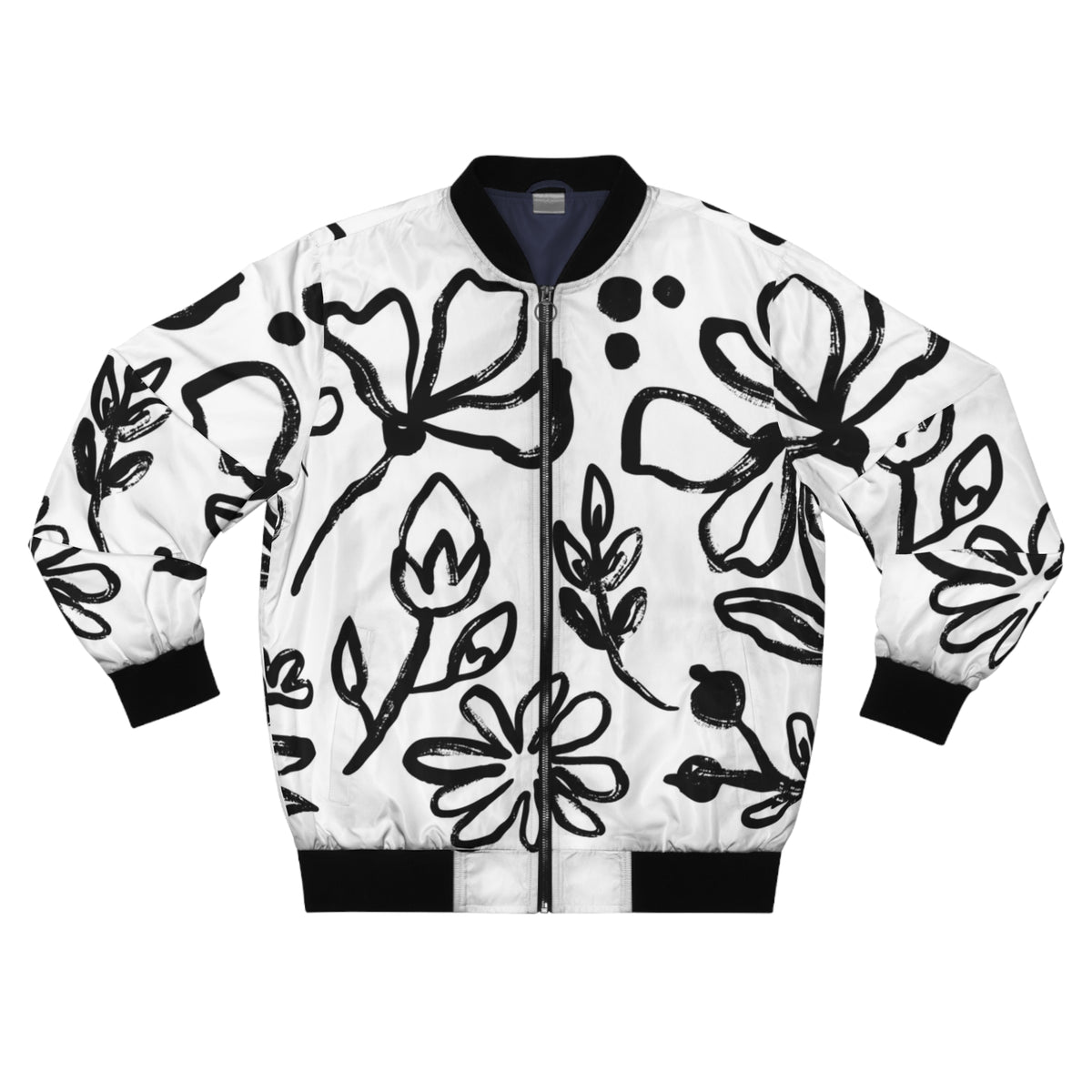 Black Flower All-Over Print Bomber Jacket