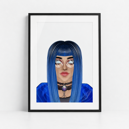 Blue-Haired Gothic Woman Unframed Poster