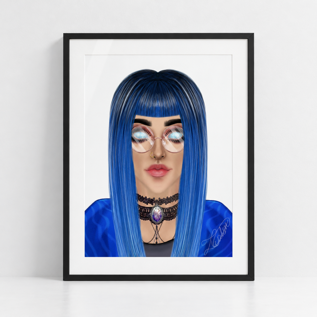 Blue-Haired Gothic Woman Unframed Poster