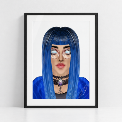 Blue-Haired Gothic Woman Unframed Poster