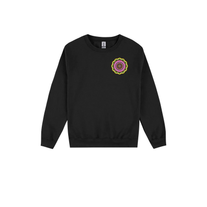 Colourful Mandala Crewneck Jumper — Black front laid flat