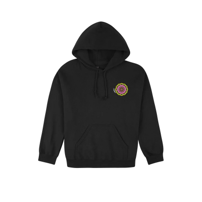 Colourful Mandala Graphic Hoodie — Black front laid flat